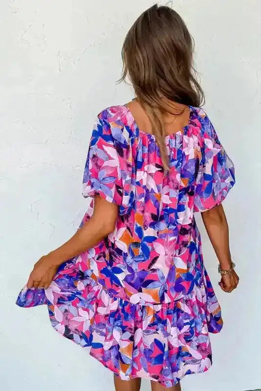 Purple Flower Mini Dress - Fashionfitz