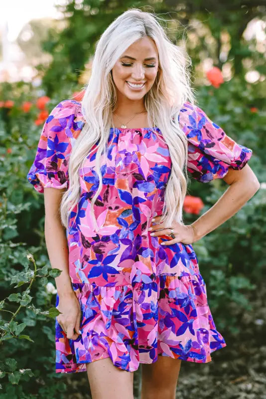 Purple flower mini dress - floral dresses