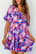 Purple Flower Mini Dress - Fashionfitz