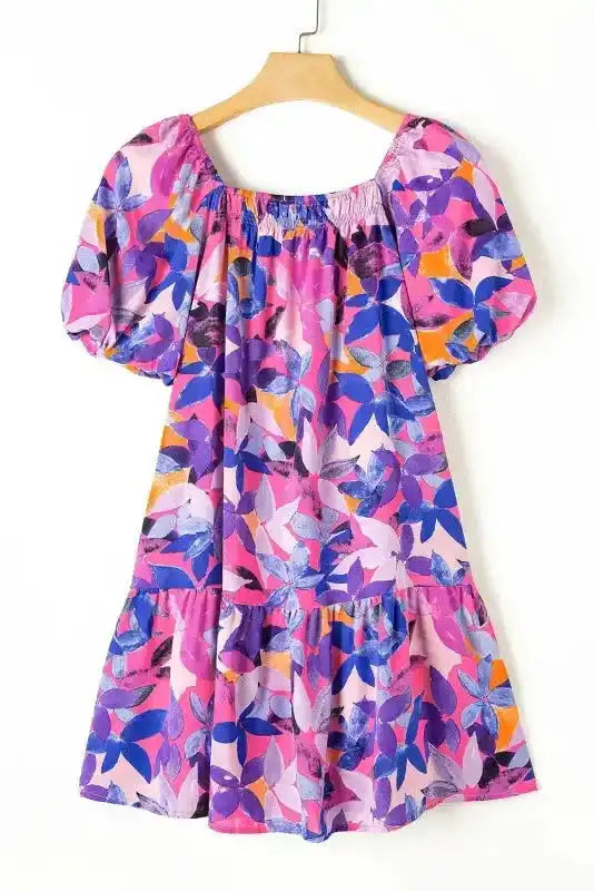 Purple Flower Mini Dress - Fashionfitz