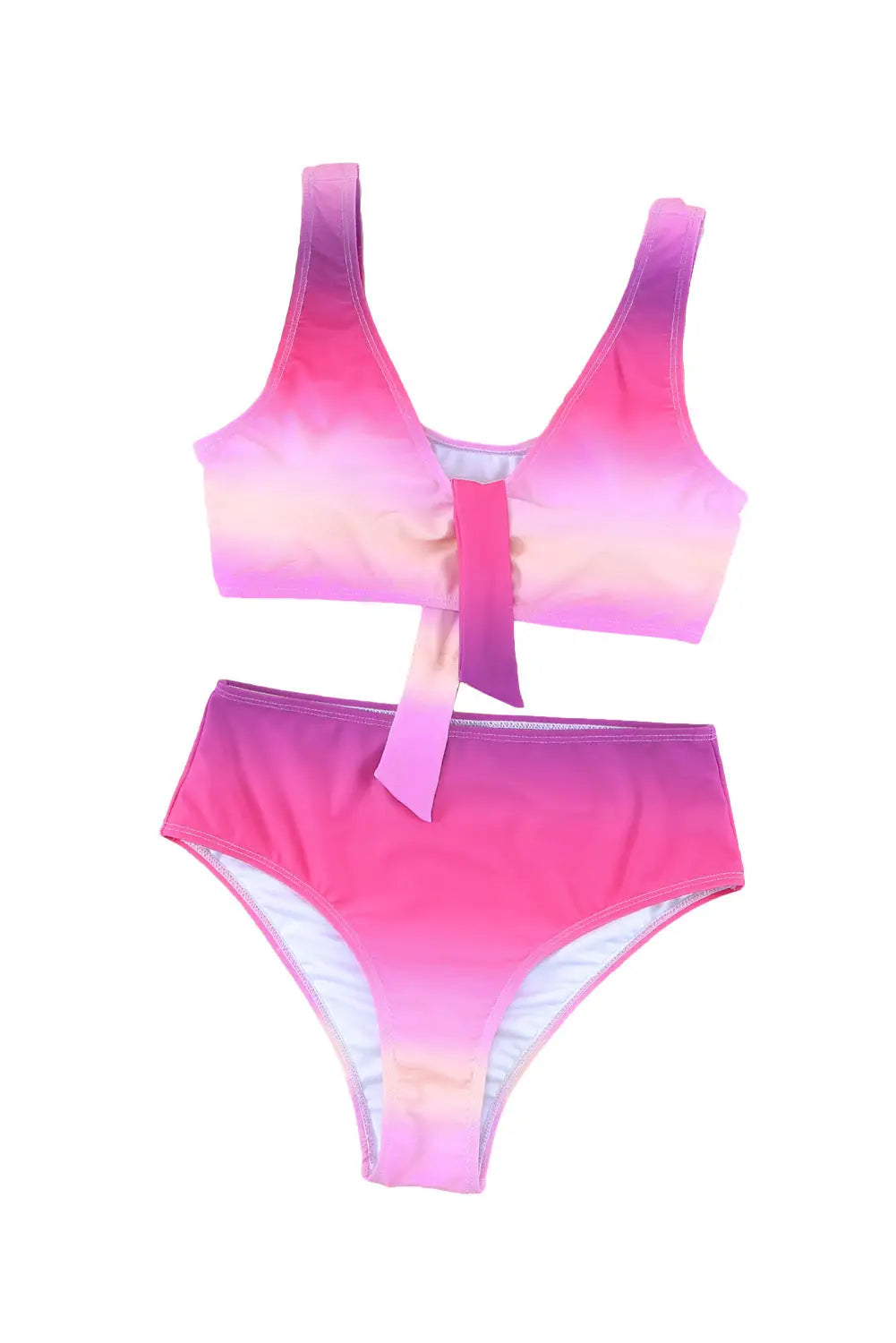 Purple gradient color knotted v neck bikini swimsuit - bikinis