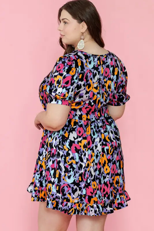 Purple leopard elegance plus size mini dress in sizes