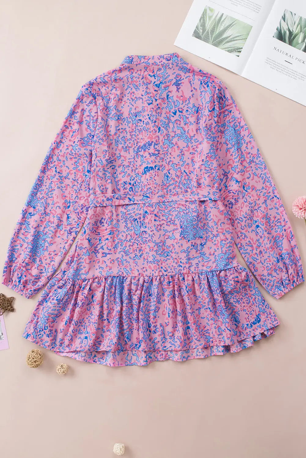 Purple leopard print long sleeve shirt dress - mini dresses