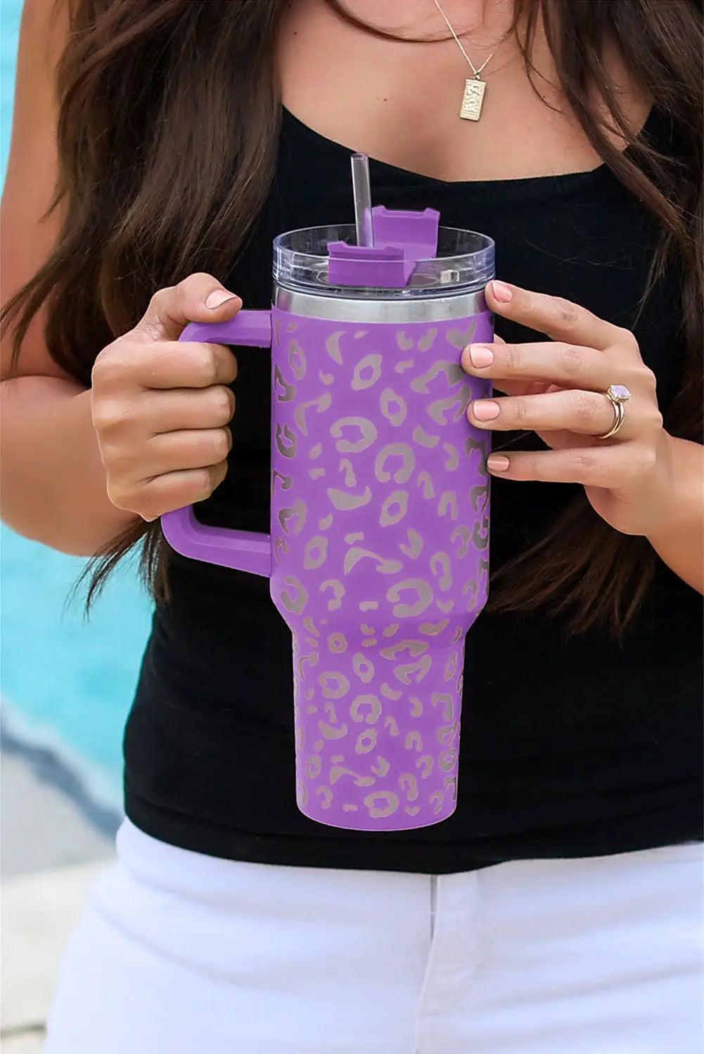 Purple leopard spotted 304 stainless double insulated cup