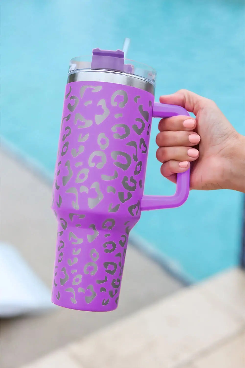 Purple leopard spotted 304 stainless double insulated cup
