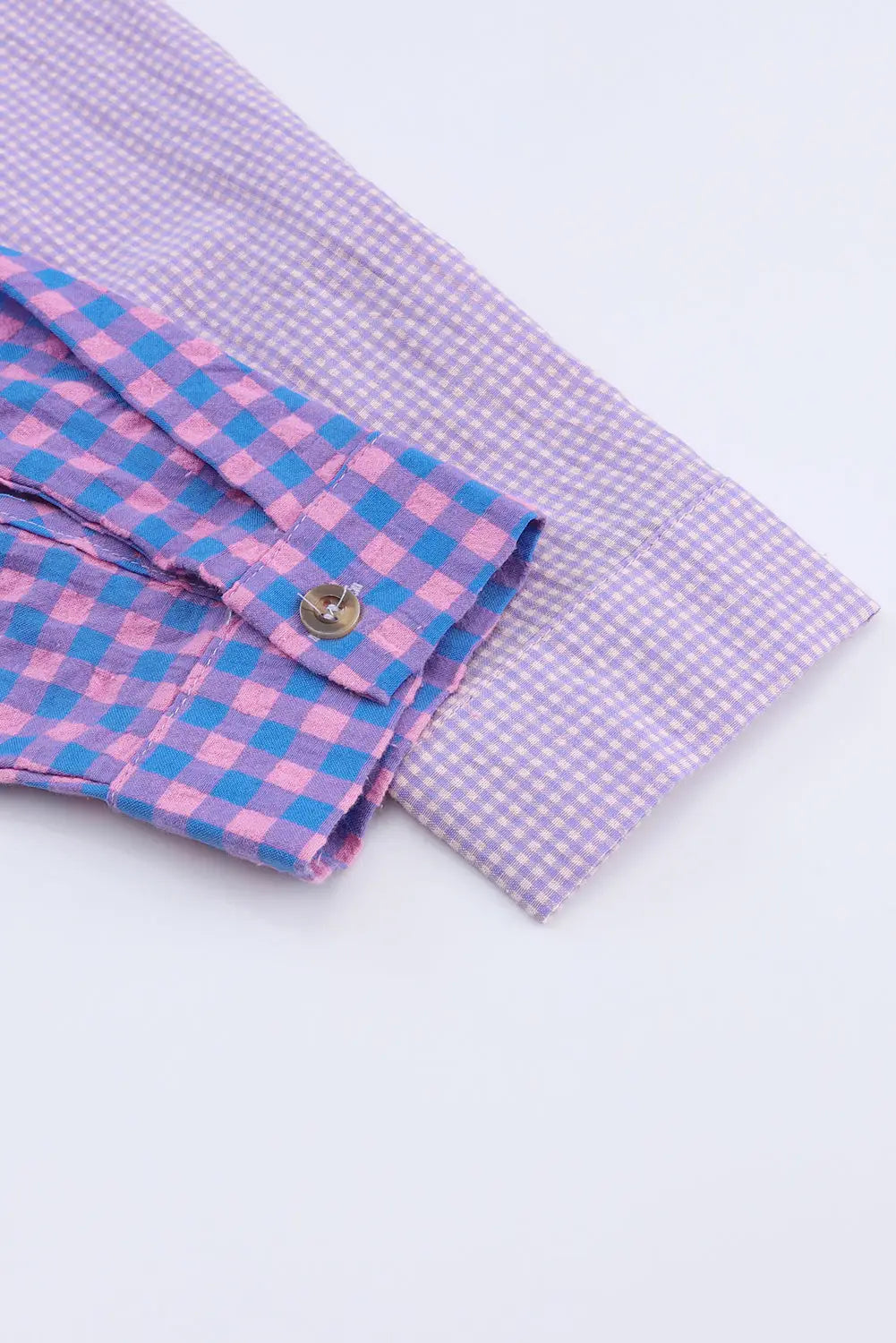 Purple mixed plaid button down long sleeve chest pocket shirt - blouses & shirts