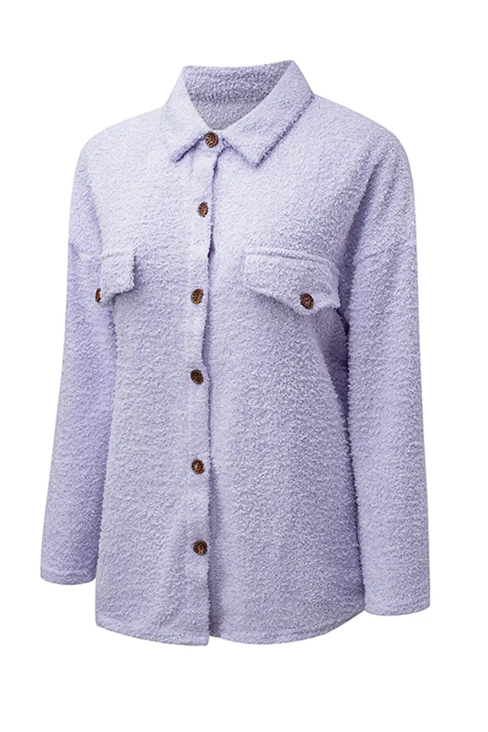 Purple plush button down pocketed shirt jacket - jackets