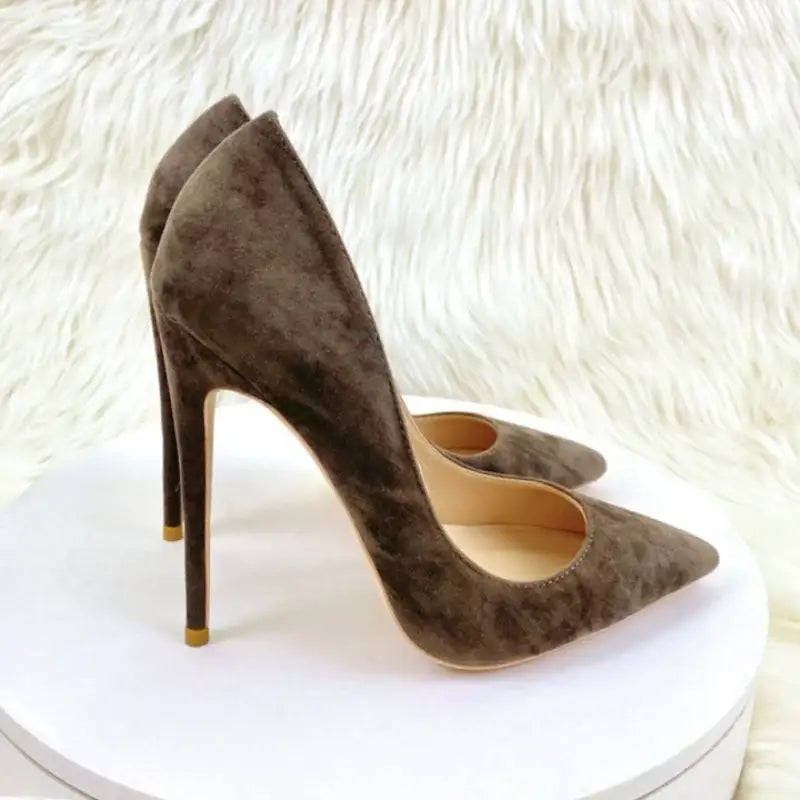 Purple suede high heels stiletto shoes - gray 12cm / 34
