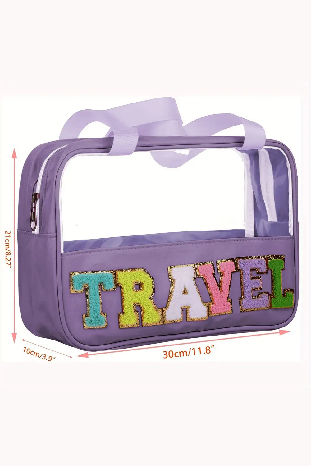 Purple travel chenille letter clear pvc makeup bag - travel bags