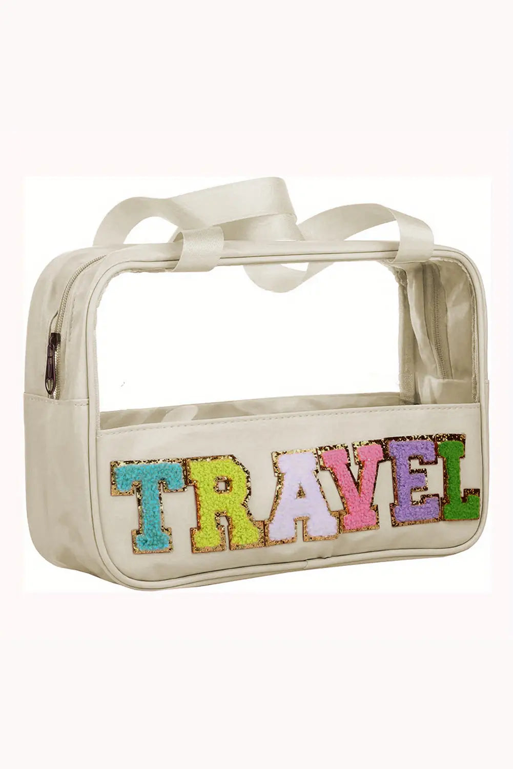 Purple travel chenille letter clear pvc makeup bag - travel bags