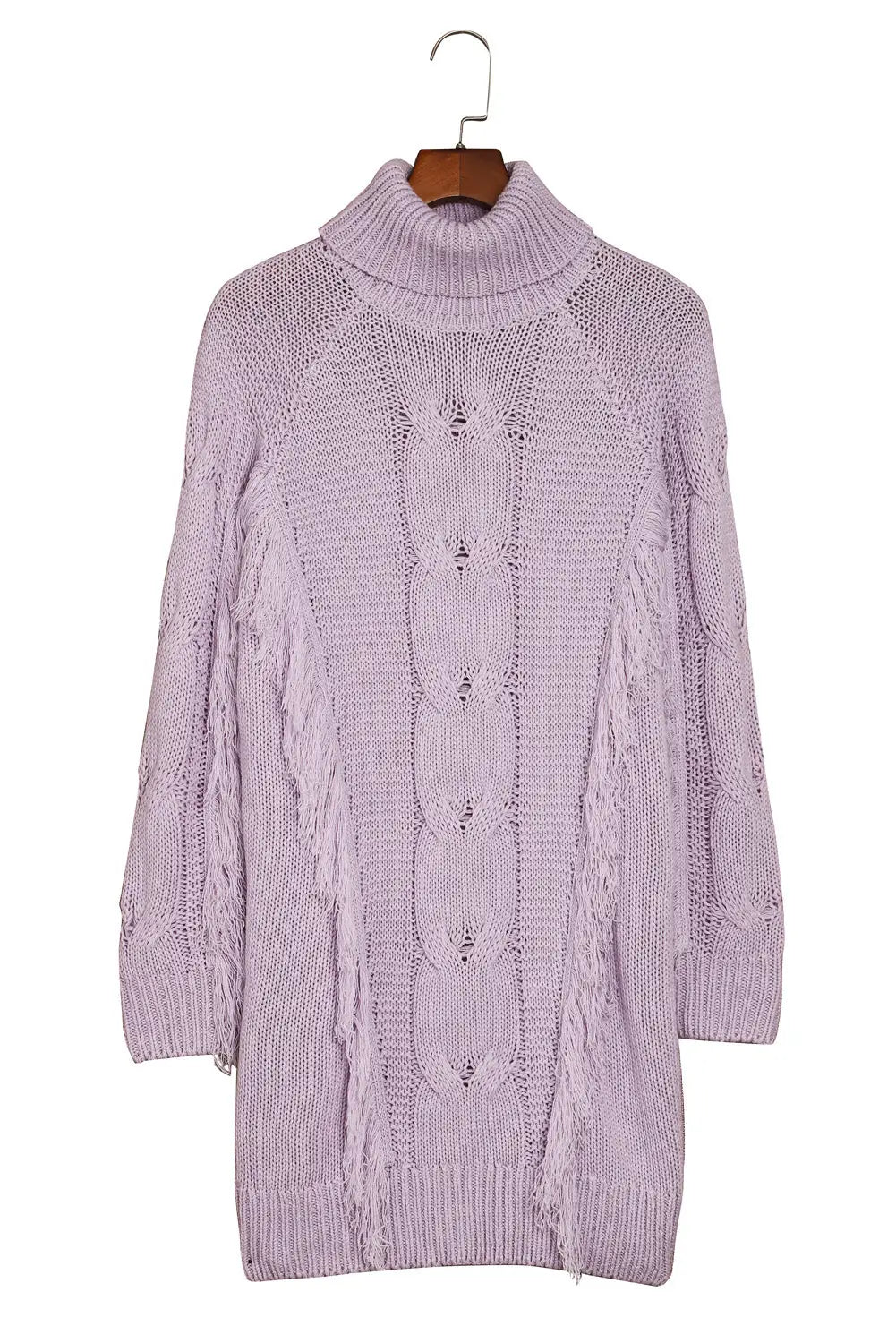 Purple twist fringe casual high neck sweater dress - dresses