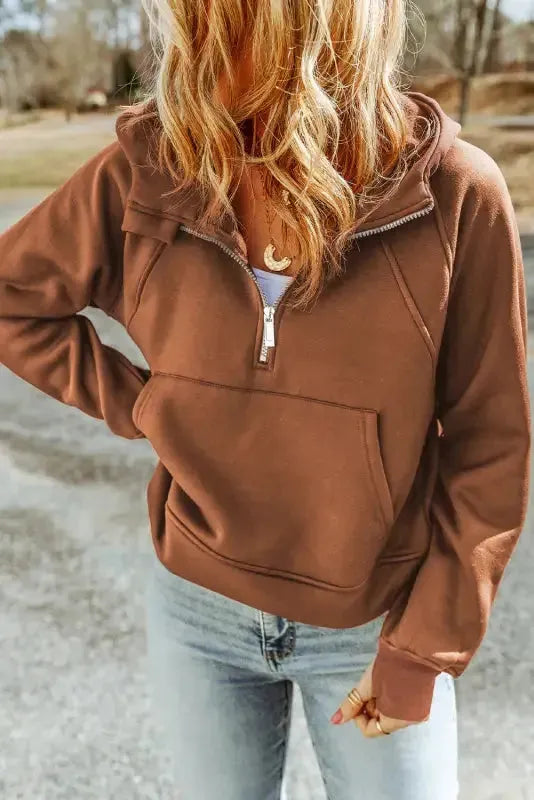 Quarter Zip Kangaroo Pocket Hoodie - Fashionfitz