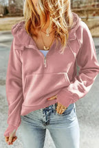 Quarter Zip Kangaroo Pocket Hoodie - Fashionfitz