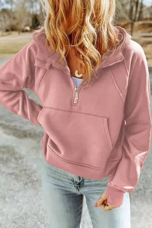 Quarter Zip Kangaroo Pocket Hoodie - Fashionfitz