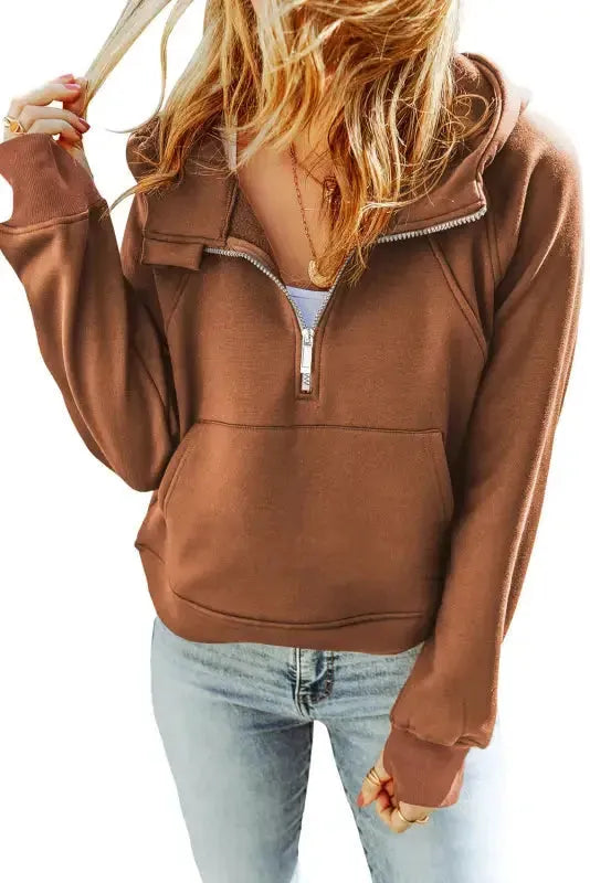 Quarter Zip Kangaroo Pocket Hoodie - Fashionfitz