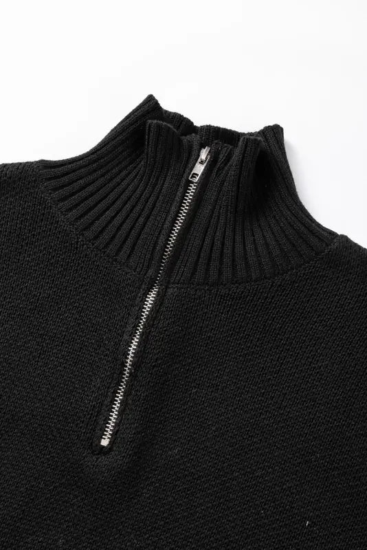 Black quarter zip short batwing sleeve sweater - sweaters &