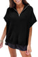 Black quarter zip short batwing sleeve sweater - sweaters &