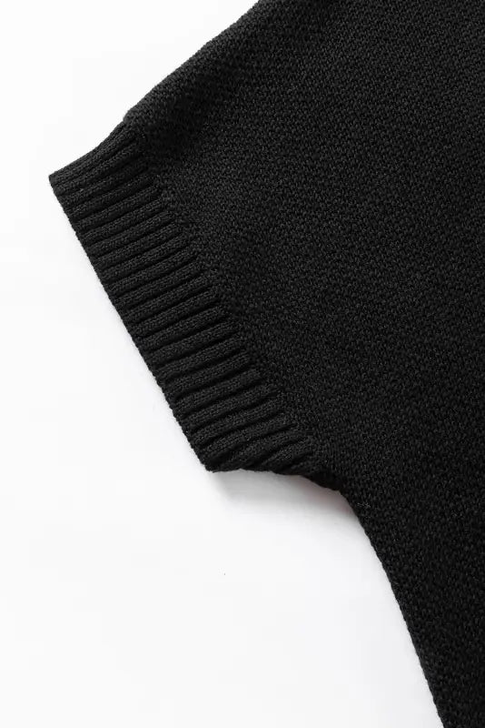 Black quarter zip short batwing sleeve sweater - sweaters &