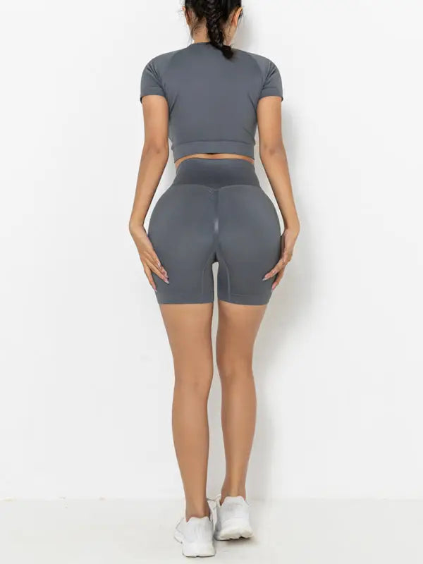 Quick dry high waist seamless shorts two-piece set - activewear