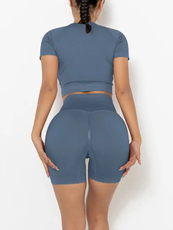 Quick dry high waist seamless shorts two-piece set - activewear