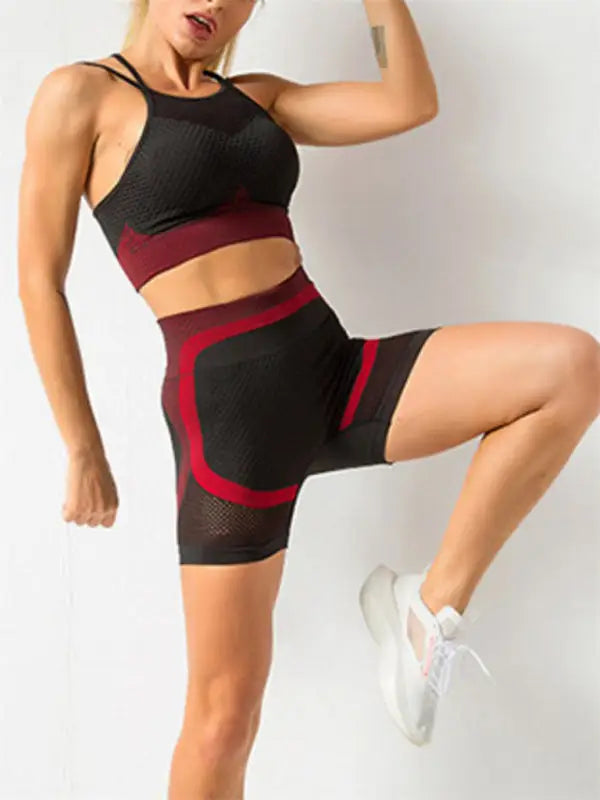 Quick drying activewear shorts set - red / s