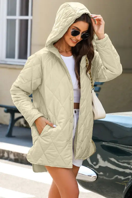 Quilted snap hooded jacket