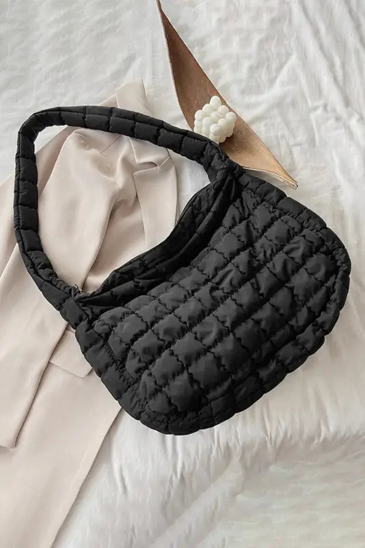 Quilted zipper large shoulder bag - crossbody bags