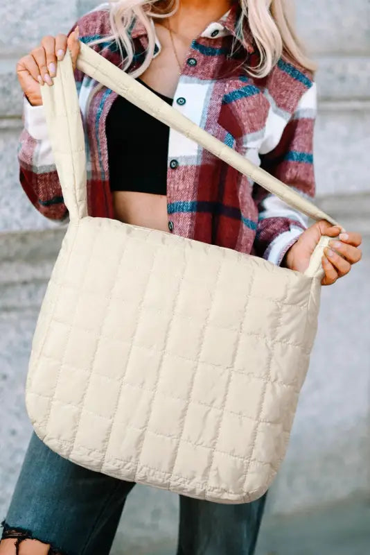 Quilted zipper large shoulder bag - crossbody bags