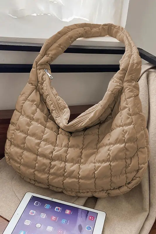 Quilted zipper large shoulder bag - crossbody bags