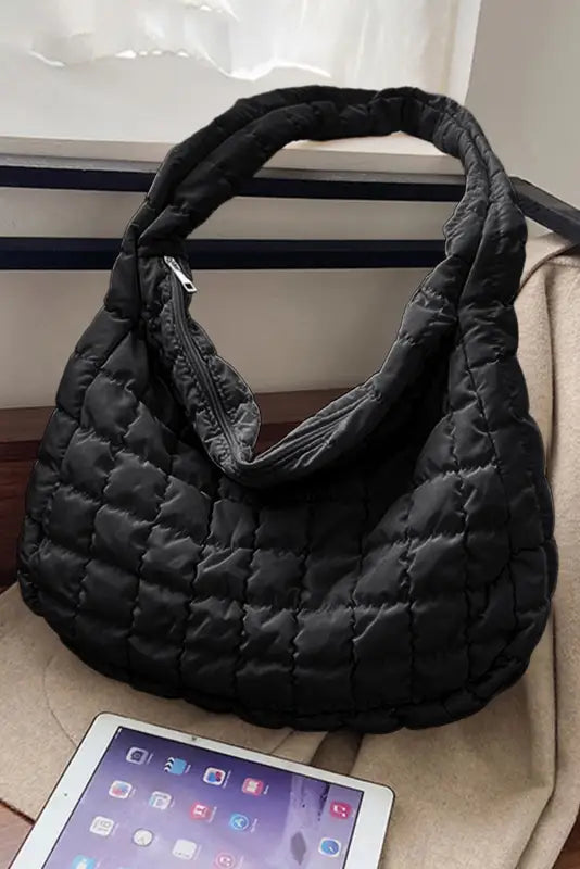 Quilted zipper large shoulder bag - crossbody bags