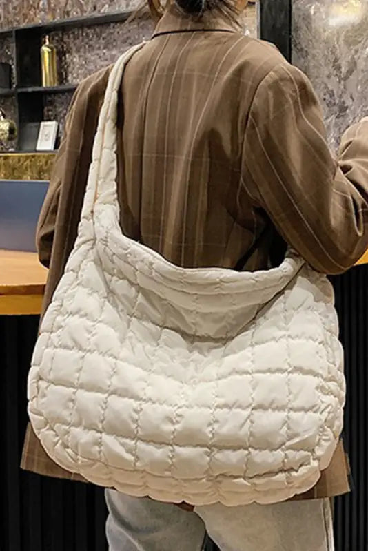 Quilted zipper large shoulder bag - white / one size / 100% polyester - crossbody bags