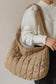 Quilted zipper large shoulder bag - light french beige1 / one size / 100% polyester - crossbody bags