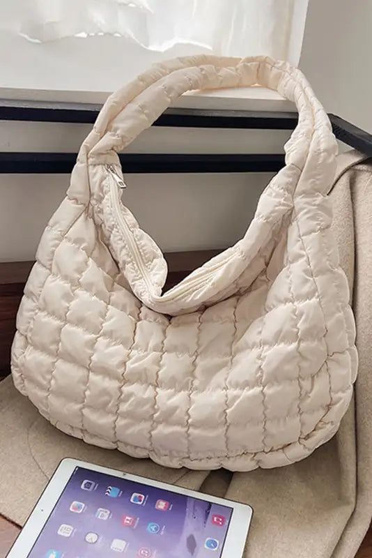 Quilted zipper large shoulder bag - crossbody bags