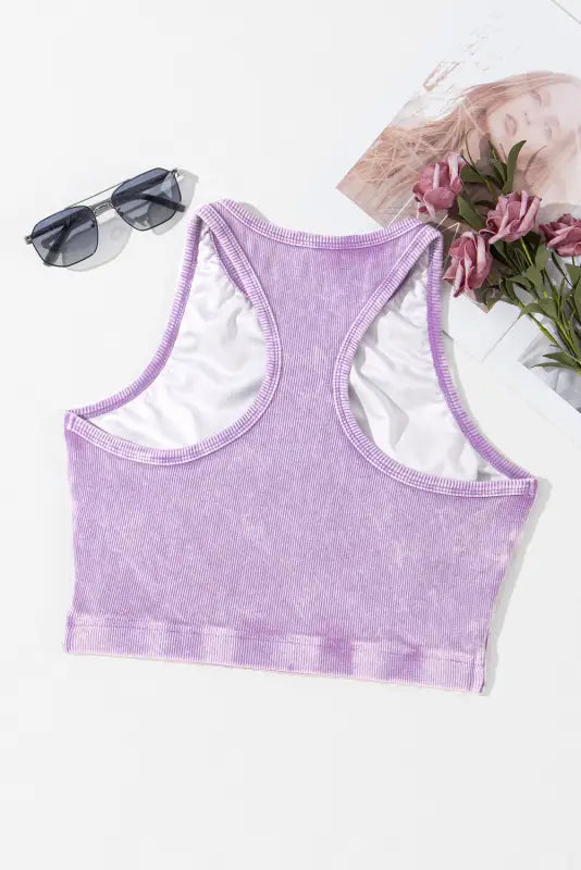 Tillandsia purple ribbed mineral wash racerback cropped tank top - tops