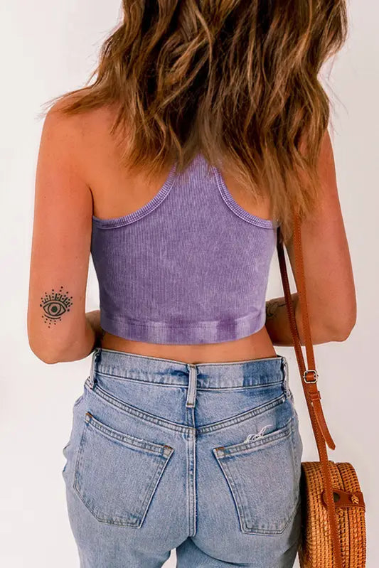 Tillandsia purple ribbed mineral wash racerback cropped tank top - tops