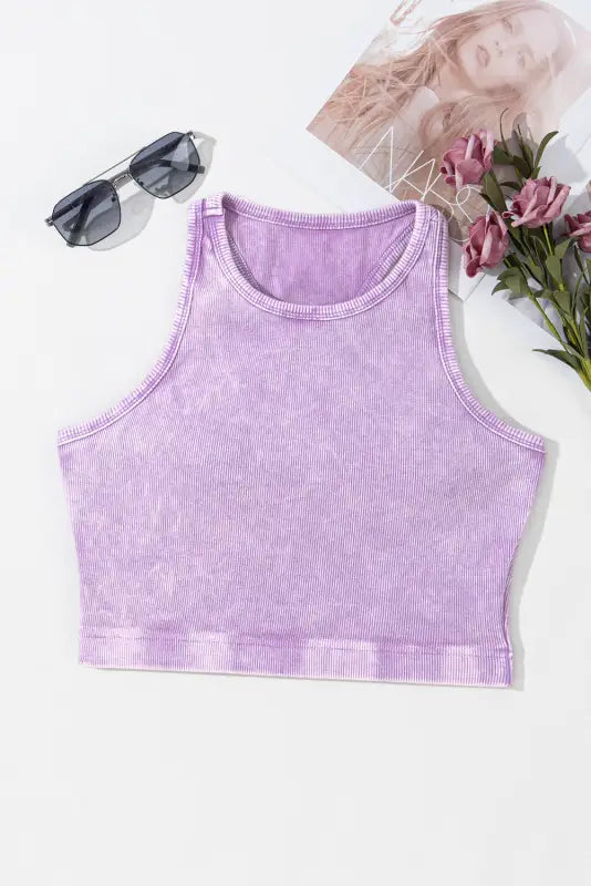 Tillandsia purple ribbed mineral wash racerback cropped tank top - tops