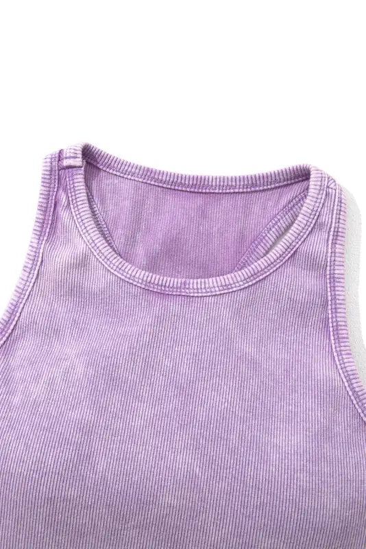 Tillandsia purple ribbed mineral wash racerback cropped tank top - tops