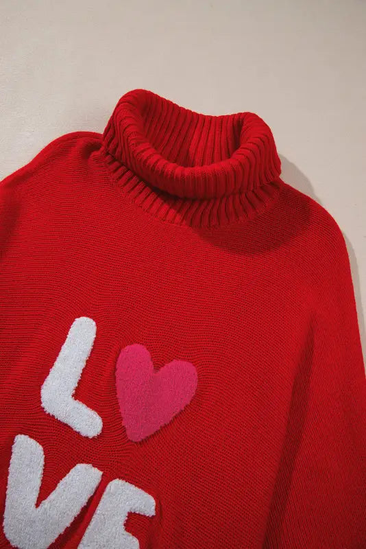 Racing red valentine love letter embroidered high neck sweater - tops