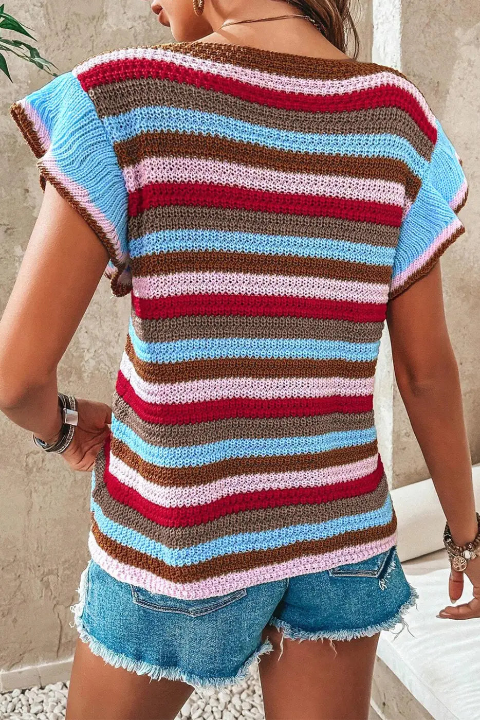 Rainbow ruffle vibe sweater - short sleeve sweaters