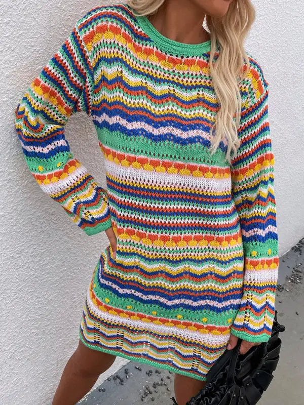 Rainbow stripe sweater dress - dresses