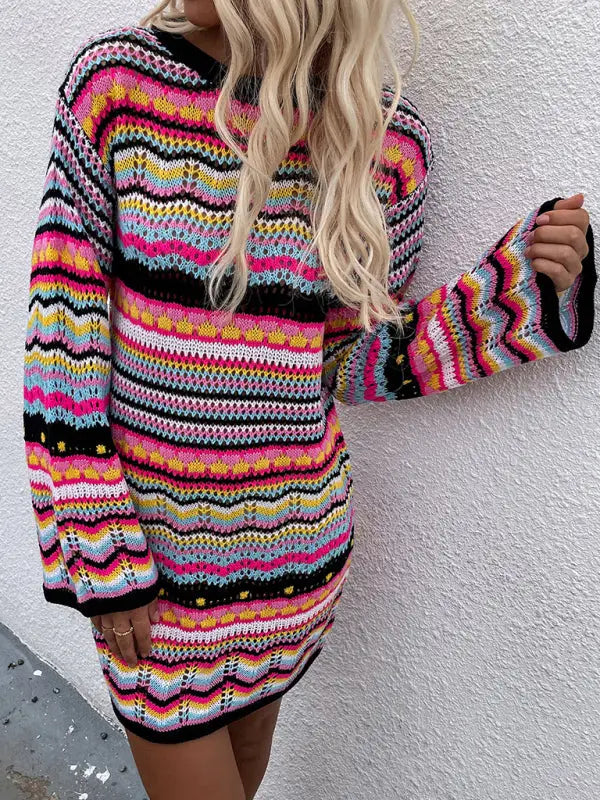 Rainbow stripe sweater dress - dresses