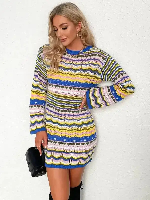 Rainbow Stripe Sweater Dress - Fashionfitz