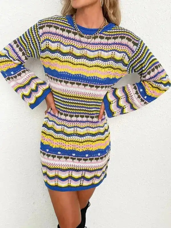 Rainbow Stripe Sweater Dress - Fashionfitz