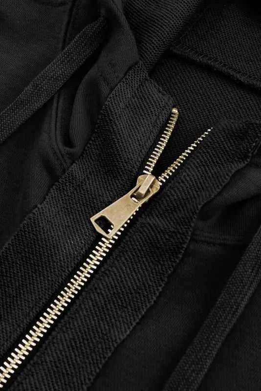 Black raw edge exposed seam full zip hoodie - sweatshirts & hoodies