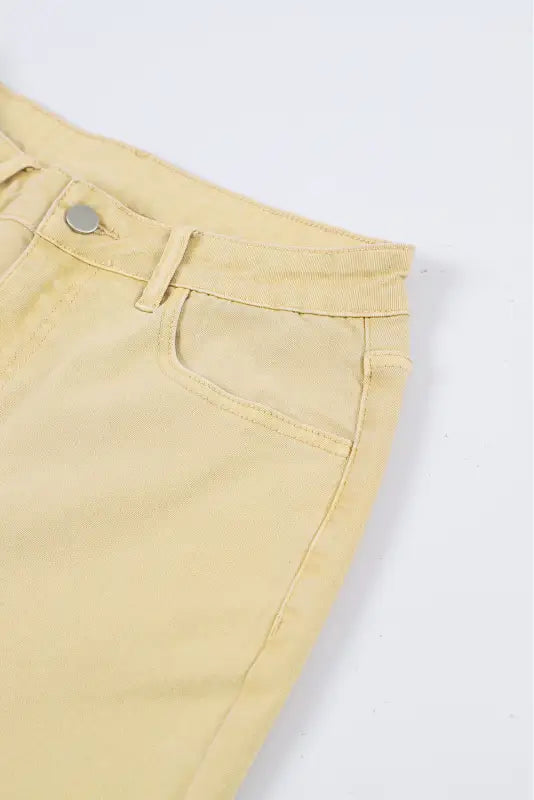 Khaki raw edge mid waist flared jeans