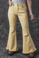 Khaki raw edge mid waist flared jeans