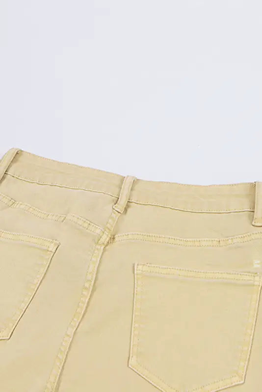 Khaki raw edge mid waist flared jeans