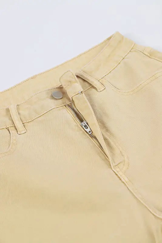 Khaki raw edge mid waist flared jeans