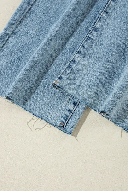 Raw hem straight jeans - light blue distressed ripped