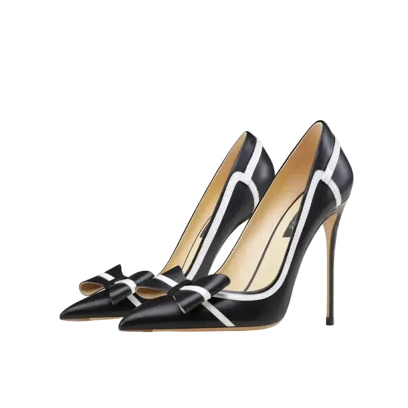 Side profile of genuine leather butterfly-knot stiletto heel pump Fashionfitz UK